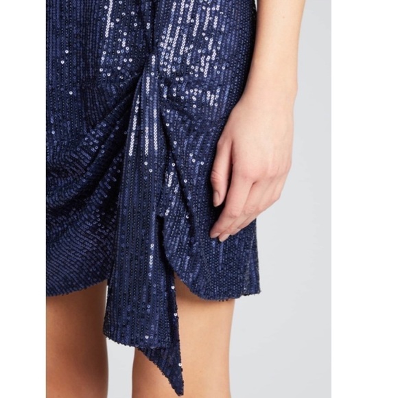 NWT Caroline Constas Koren Sequined Gathered Mini Slip Dress in Midnight Blue - Picture 3 of 13